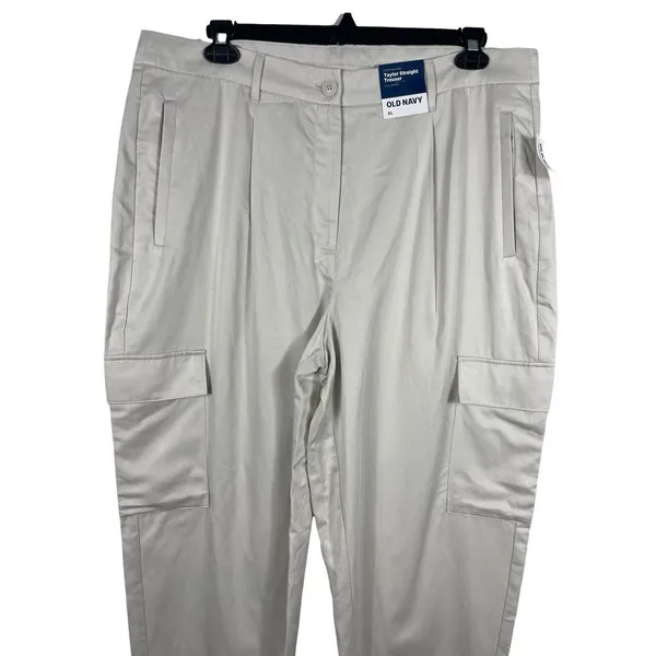 Old Navy Taylor Straight Trouser XL Beige Extra High Rise Baggy Cargo Pants NWT - Image 2