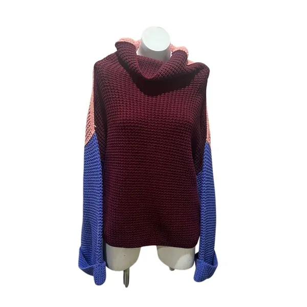 Free People Women's M Colorblock Chunky Turtleneck Sweater Multicolor - Image 4