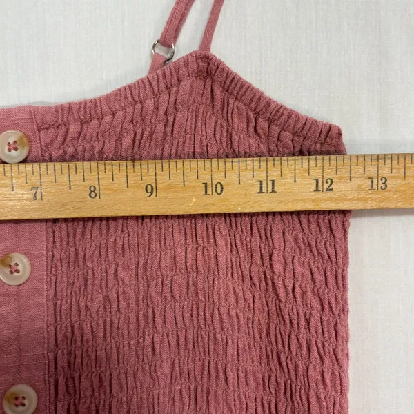 One Clothing Smocked Sundress Womens L Pink Button Up Linen‎ Blend Boho Cottage - Image 5