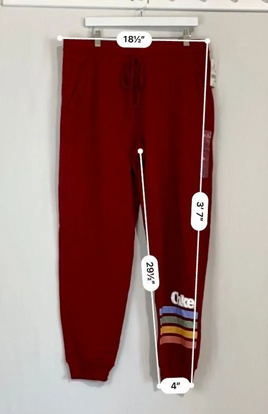 Women’s Casual Drawstring Joggers Coke Rainbow Print Logo Maroon NWT - Image 13