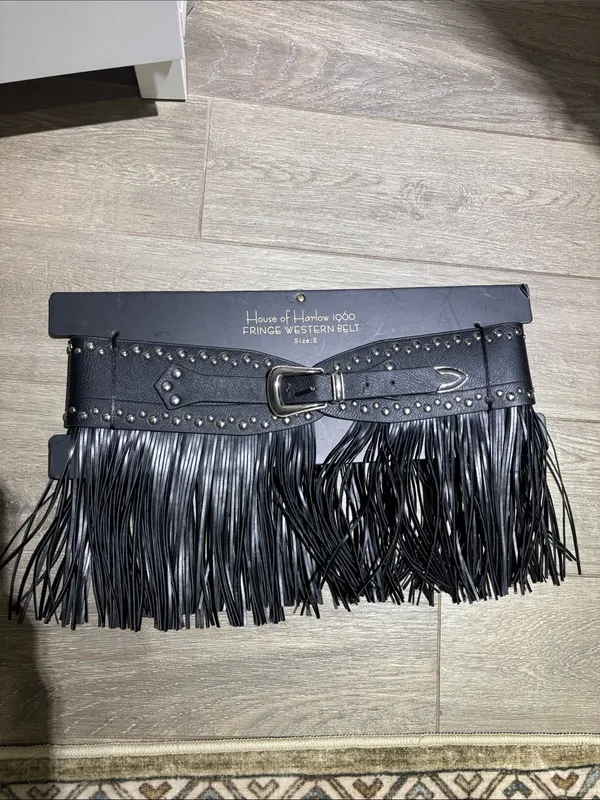 House of Harlow 1960 Fringed Black Leather Western Belt - Image 2