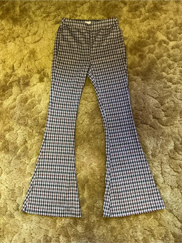 SO Small Houndstooth Flare Pants Brown Cream Stretch High Rise Retro Y2K - Image 5