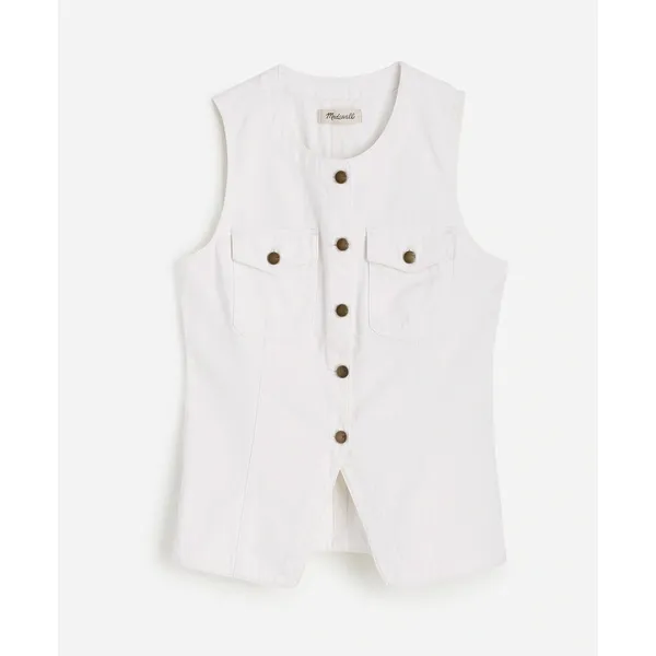Madewell Denim High Crewneck Vest Tile White Minimalist Utility Pockets US 0 - Image 5