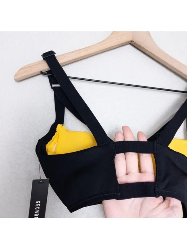 BUNDLE [SET] NWT Secnd Nture Cut Out Sports Bra XS Yellow Black Classic Legging - Image 15