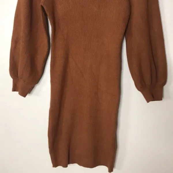 Hyfve brown puffer sleeves sweater dress size large ladies cute‎ modest - Image 4