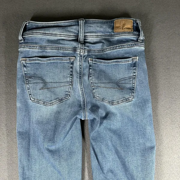 American Eagle Kick Boot Jeans Womens 000 Short Blue Wash Next Level Stretch - Image 14