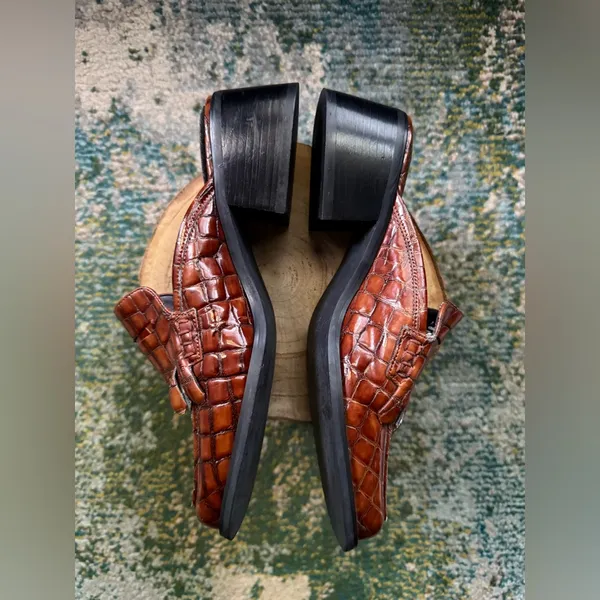 Vintage 90s American Eagle Kimmy fringe faux croc mule loafers, size 7M - Image 6
