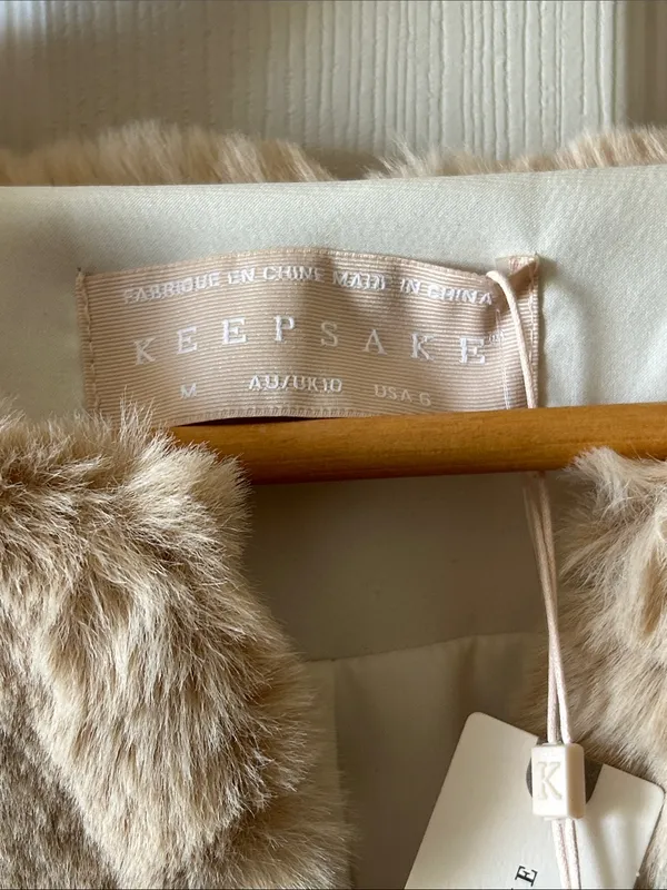 Anthropologie Keepsake the Label Ariel Faux Fur Coat Jacket in Crème Sz Med - Image 8