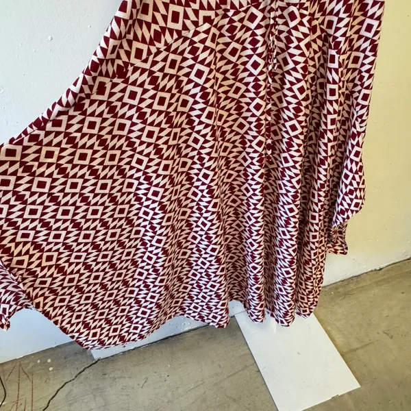 Mekong Burgundy Geometric Diamond Print Strapless Maxi‎ Dress One Size OS Boho - Image 4