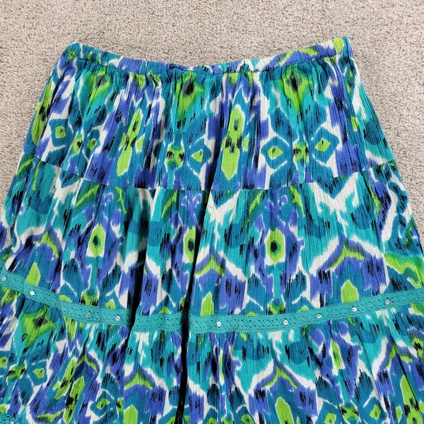 Vintage Notations A-line Skirt Womens L Blue Boho Watercolor Tiered Flowy Hippie - Image 2