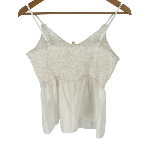 Bibi Womens Cami Top Tank Peplum Smocked Sleeveless 100% Cotton White Size Large - Image 3