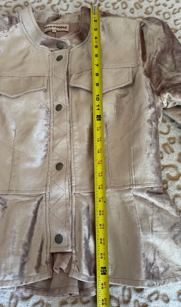 Free People Ballet Racer Jacket Cropped Velvet Ruffled Champagne Rose Size: XL - Image 8