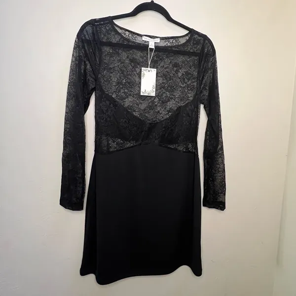 Chelsea & Violet Knit Sheer Lace Boat Neck‎ Long Sleeve Bodycon Mini Dress M - Image 3