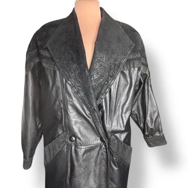 Vintage Wilsons Leather Black Trench Coat Thinsulate‎ Insulated Medium Longline - Image 3