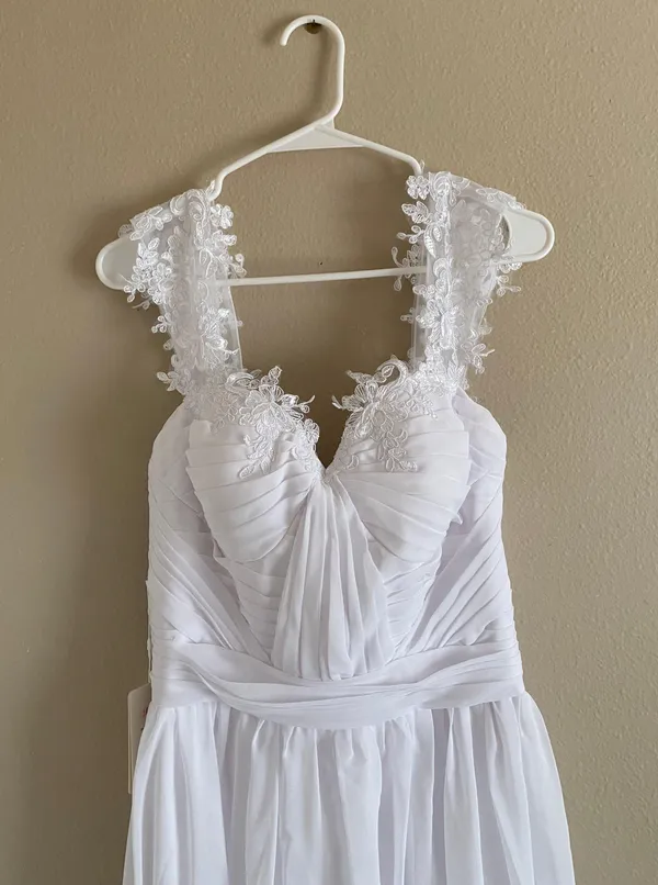 Mingda White Lace Floral Off The Shoulder Wedding Dress - Image 5