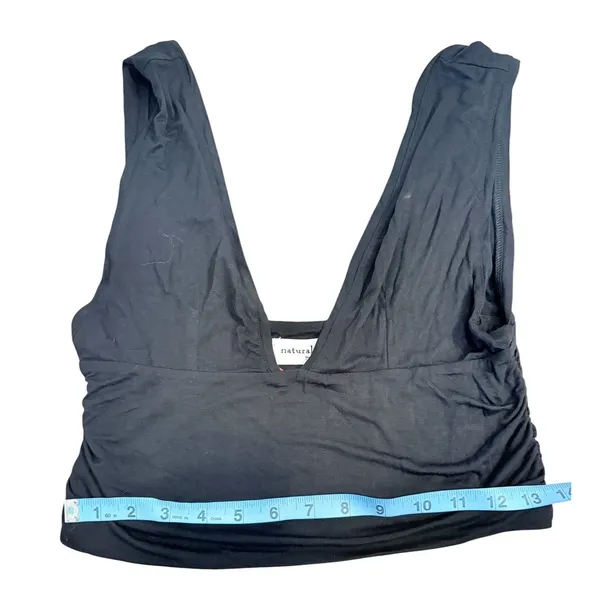 Natural Life NWT Womens Black Deep‎ V-Neck Ruched Crop Top Tank Medium TOP001711 - Image 3