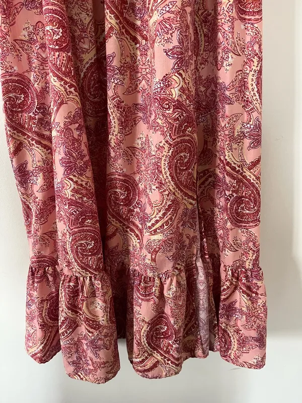Boho Paisley Midi Dress Large Puff Sleeve Flowy Romantic Tassel Festival - Image 3