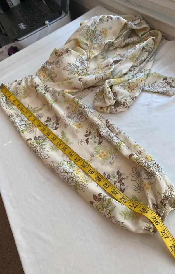crop top blouse long sleeve square neck ties in back padded Sz large - Image 7