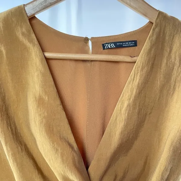 Zara Ruffle Tie Waist Mini‎ Dress in Brown Size Extra Small - Image 4