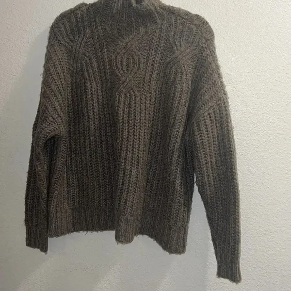 ✨AERIE Cable Mock Neck Laine Wool Grey Sz Medium Sweater✨ - Image 4