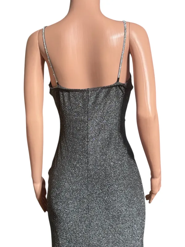 Black sparkly maxi dress with plunging neckline and side split #glamour M - Image 4