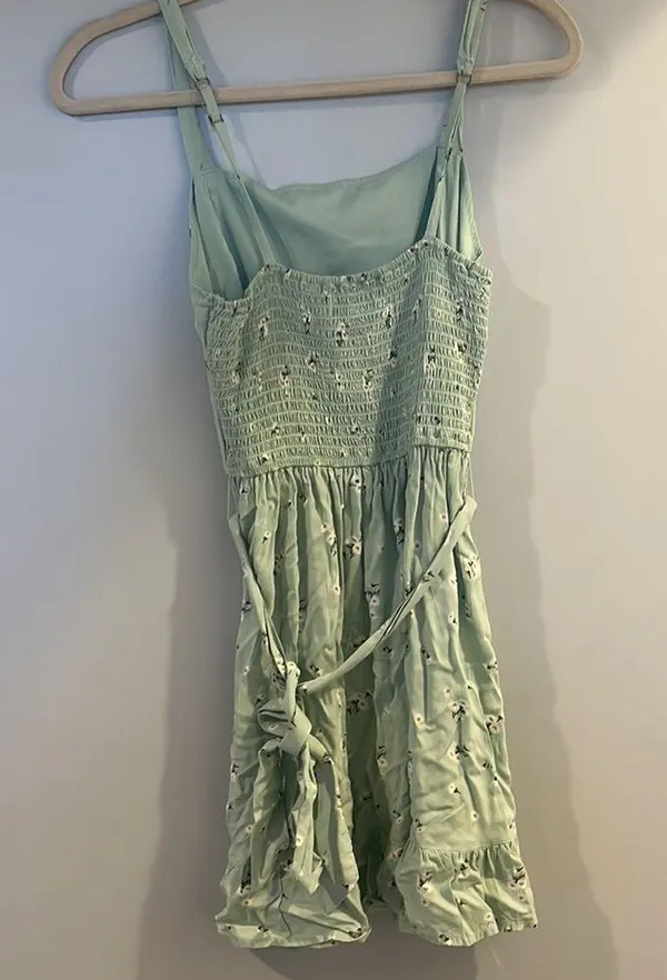 hollister green floral ruffle dress with tie - Image 2