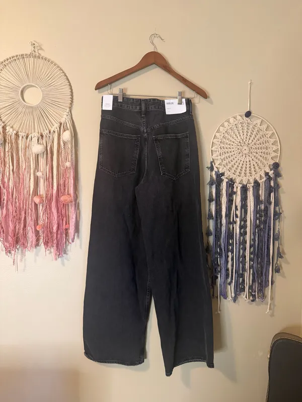 Agolde Vana Fold Wide Leg Denim Jeans Black Arcane Size 25 - Image 4