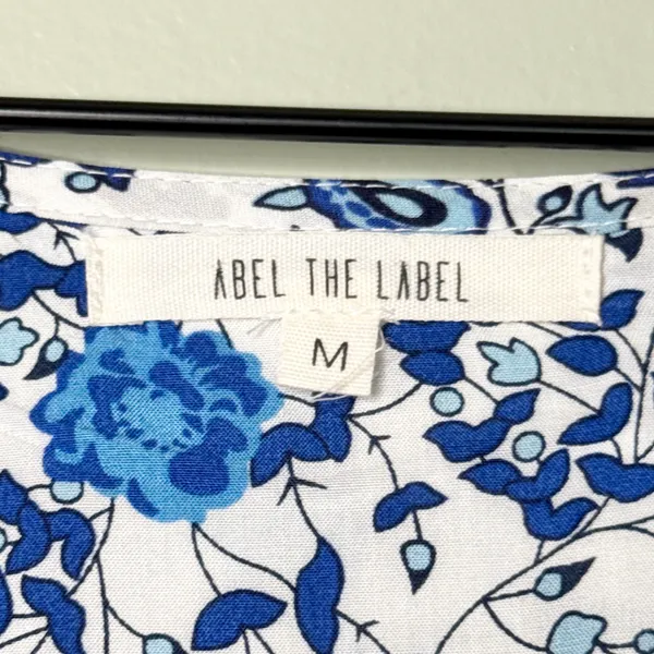 Abel The Label Hi-Lo Ruffle Hem Short Sleeve Floral Maxi Dress Blue White Medium - Image 6
