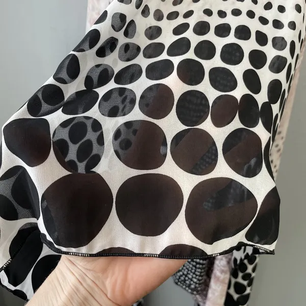 Sheer Asymmetrical Duster Size S M Black Pink Polka Dot Artsy Drape Flowy Chic - Image 8