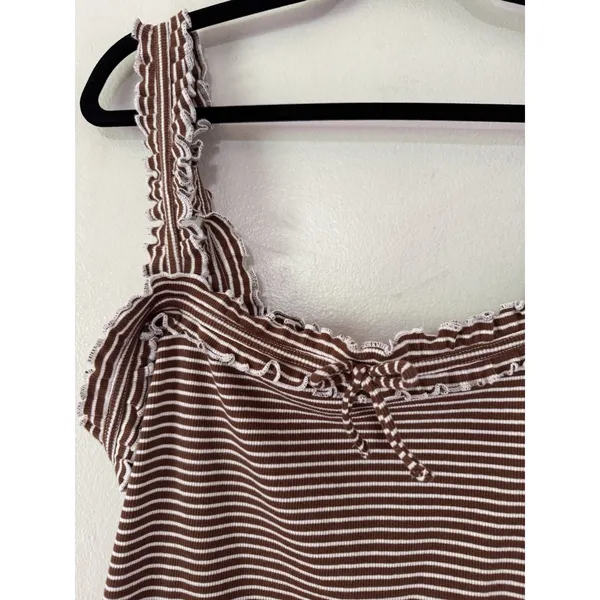 Anthropologie Maeve Dorrie Ruffled Cami Tank Top Size XL Brown White - Image 4