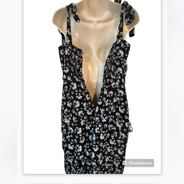 Commense Women’s Medium Navy‎ Blue Floral Sleeveless MIDI Dress Tie Strap NWT - Image 3