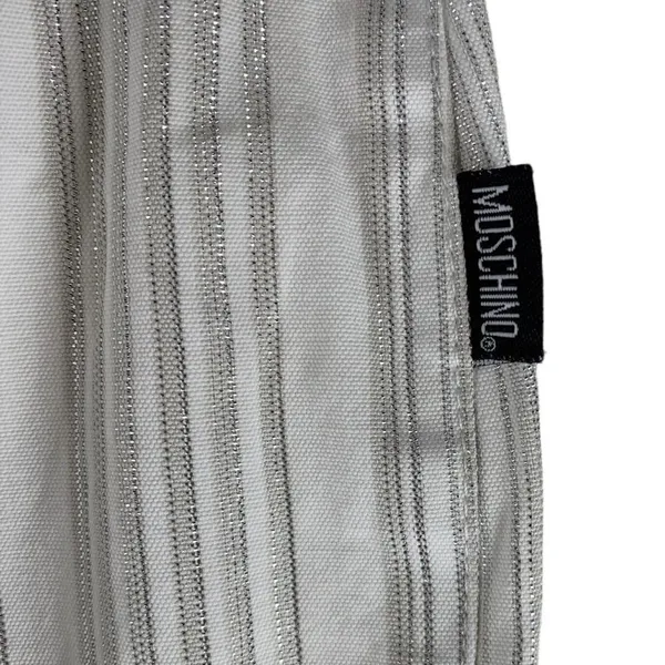 MOSCHINO White and Silver Stripe Cotton Blend Cropped Pants Size 8 - Image 4