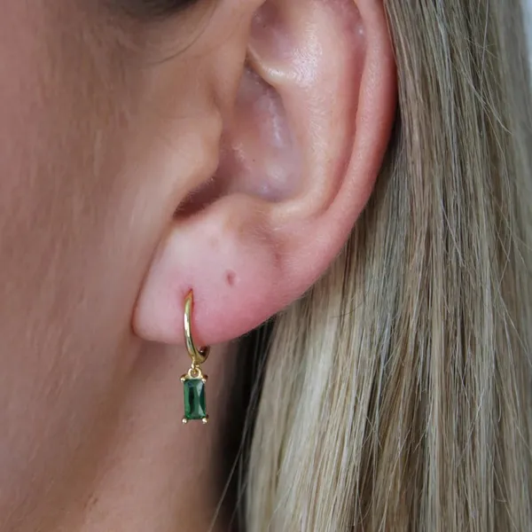 MALIBU Sunday Emerald Huggie Earrings 18K Gold Plated Dainty Hoops Non Tarnish - Image 3