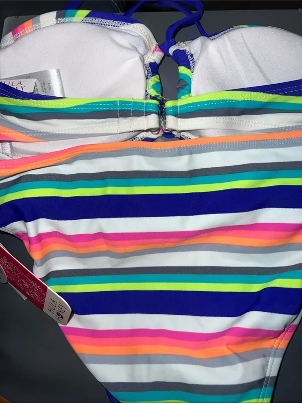 Hula Honey Women’s ' Stripe Bikini Set - Teal, Blue, Pink, Orange Small bandeau - Image 6