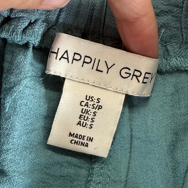 Happily Grey Teal‎ Green Wide Leg Textured Elastic Waist Pants Small - Image 2