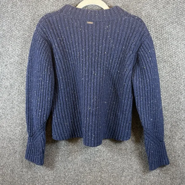 PrAna Chunky‎ Knitted Lambswool Cedric Sweater Nautical Navy Blue Size M Women's - Image 6