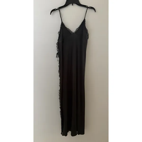 Vintage Miss Selfridge Sheer Slip Dress Black Lace Cut Out Side Nightgown - Image 13