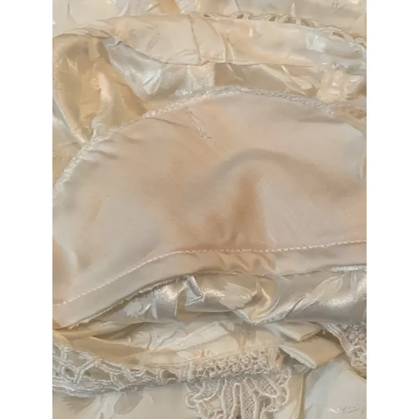 Vtg Ivory Long Sleeve M Blouse Crochet Collar Victorian Feminine Tulip Print EUC - Image 4