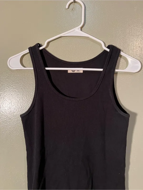 American Giant Women's Size XS Tank Top Black Ribbed‎ Scoop Neck Stretch Cotton - Image 2