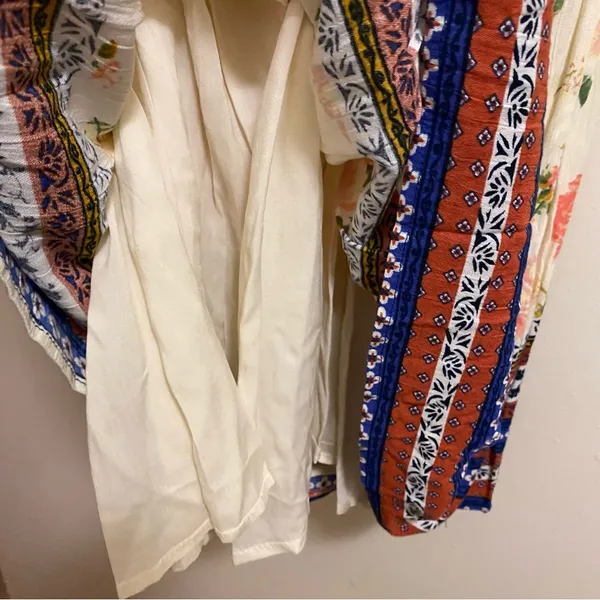 Chloe K Womens Mini Dress XL 38” Beige Pleated Floral Boho Print Blue Orange - Image 9