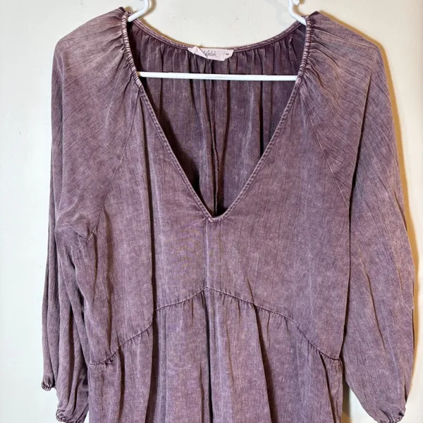 Talulah Purple Tiered Dress Long Sleeve V Neck Casual Cotton Size Medium‎ - Image 2