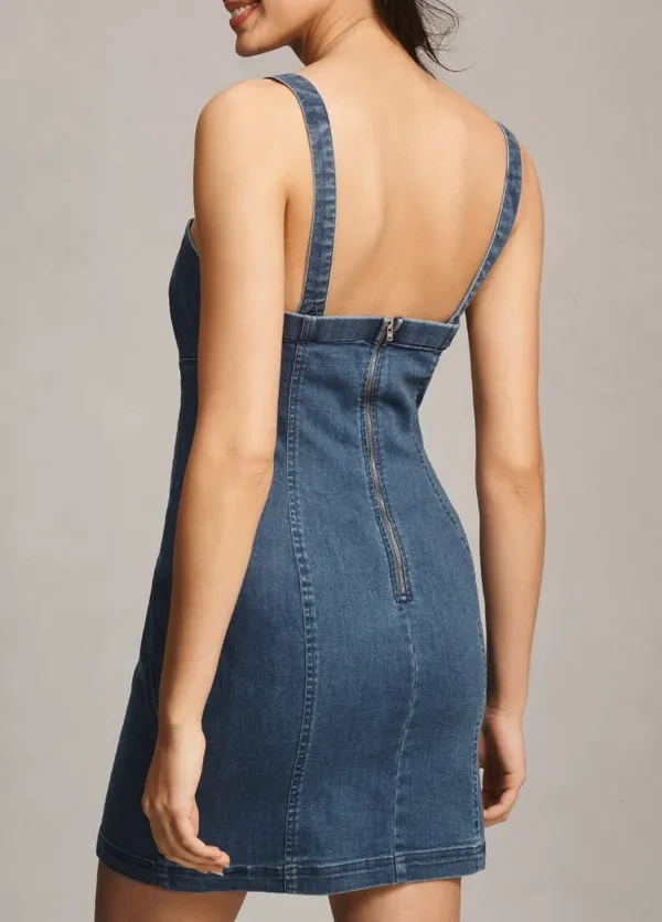 Anthropologie Porridge Rosette Denim Slim Mini Dress, Size XL - Image 5