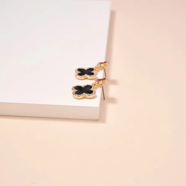 Game Day Enamel Clover Dangling | Earrings-Garnet & Black - Image 3