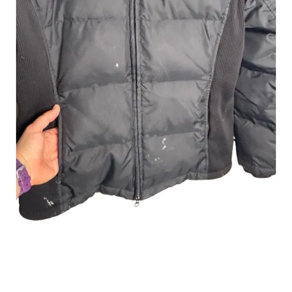 Old Navy Puffer Coat Size Medium Black Side Panels Vintage Down Feather FLAWED - Image 8