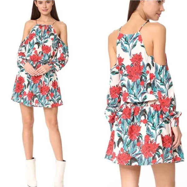 Anthropologie Chloe Oliver | Floral Silk Serena Cold Shoulder Dress Size Medium - Image 2