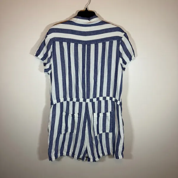 Pact The Harbour Organic Cotton Hemp Blend Romper Womens XL Blue White Stripes - Image 7