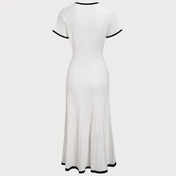 Rihoas Women's White Contrasting Sweater Midi Dress - Image 8