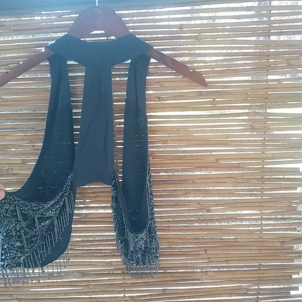 Anthropologie Silence + Noise M Black Beaded Gypsy Vest - Image 5