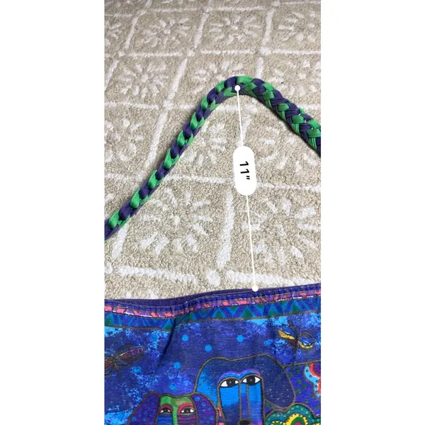 Laurel Burch Shoulder Bag Cats Dogs Purple Green Canvas Art Purse Vintage - Image 16