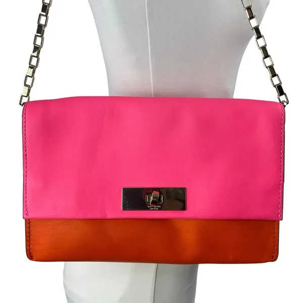 Kate Spade Lincoln Square Garret Leather Colorblock Chain Shoulder Handbag OS - Image 3
